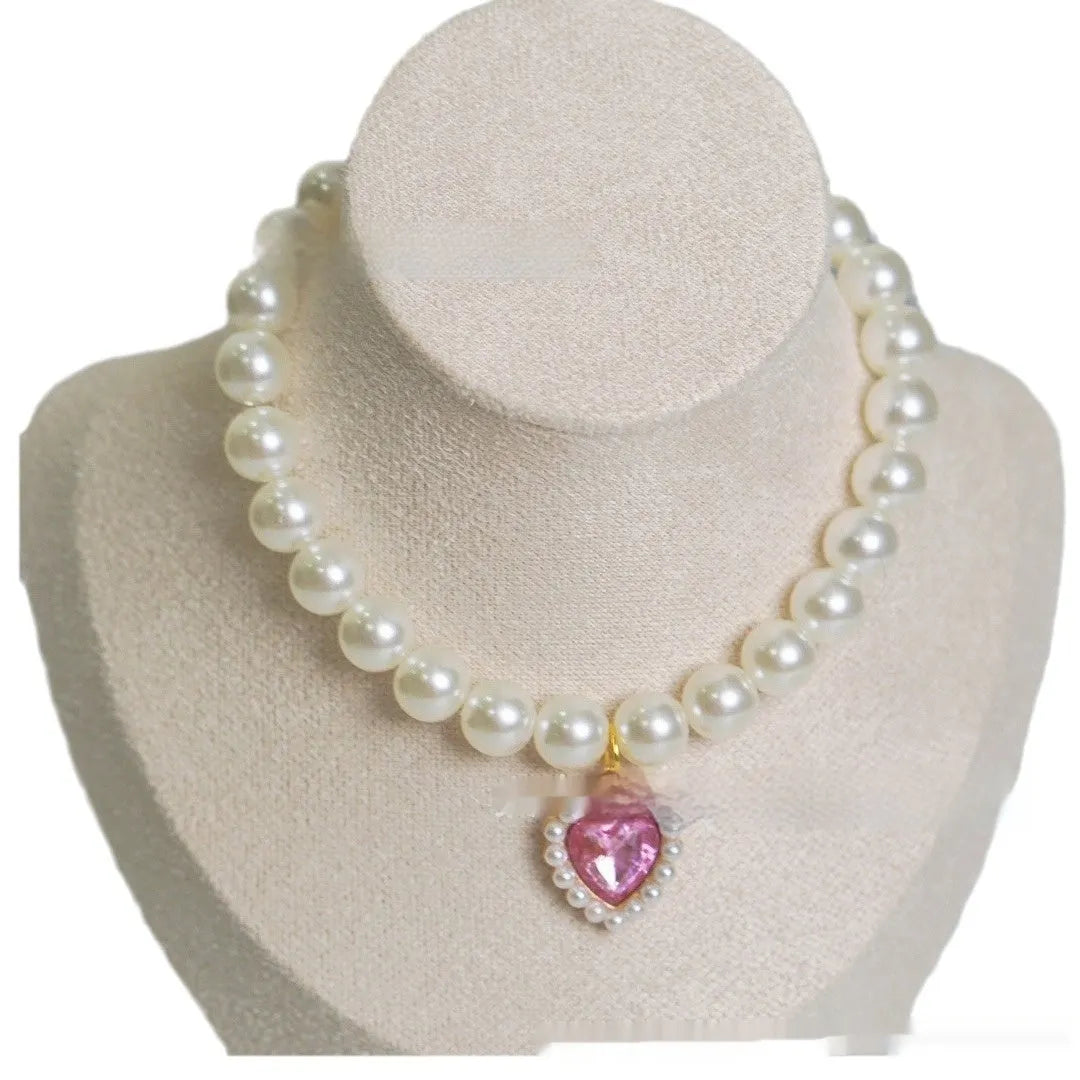 Plastic alloy resin pet cat collar necklace with love gem charm in six colour options