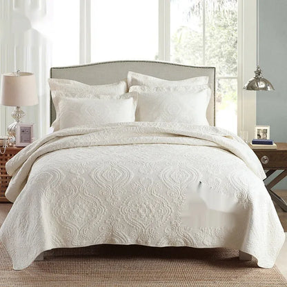 Double-sided pure cotton bed cover three-piece set with Damascus pattern in beige and yellow colour scheme