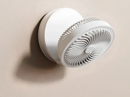 Black portable desk electric fan with foldable base, LED display, and hanging hook for versatile placement