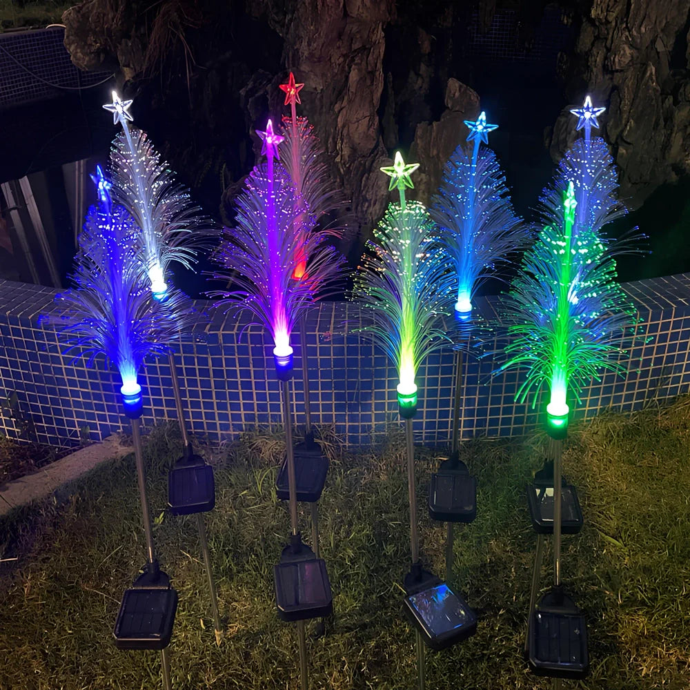 Black solar-powered fibre optic pentagram Christmas light with 90cm flower design for outdoor illumination