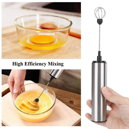 Silver handheld milk frother with 19000RPM speed for quick and efficient frothing