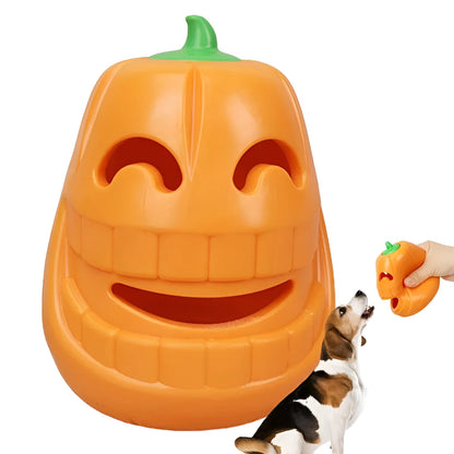 Yellow TPR pumpkin-shaped durable chew toy for aggressive dogs and teething puppies.