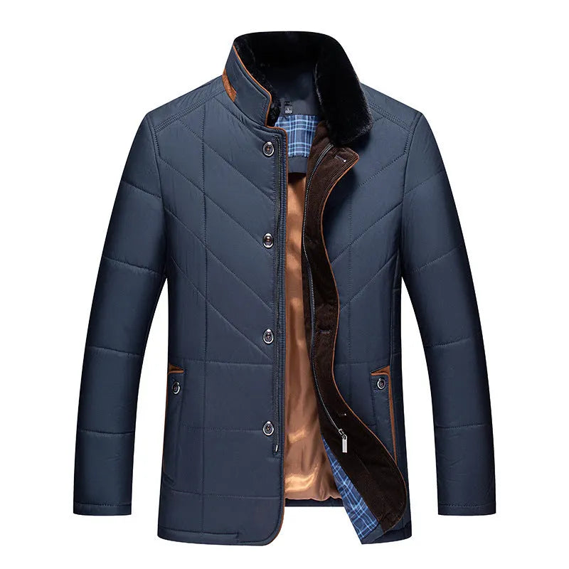 Men's solid colour winter short coat with side pockets in dark blue, dark green or wine red