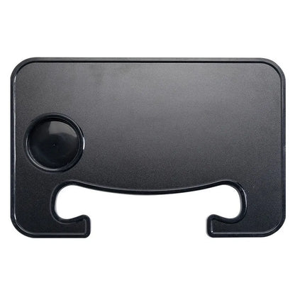 Black ABS plastic car steering wheel tray functioning as a laptop stand and dining table