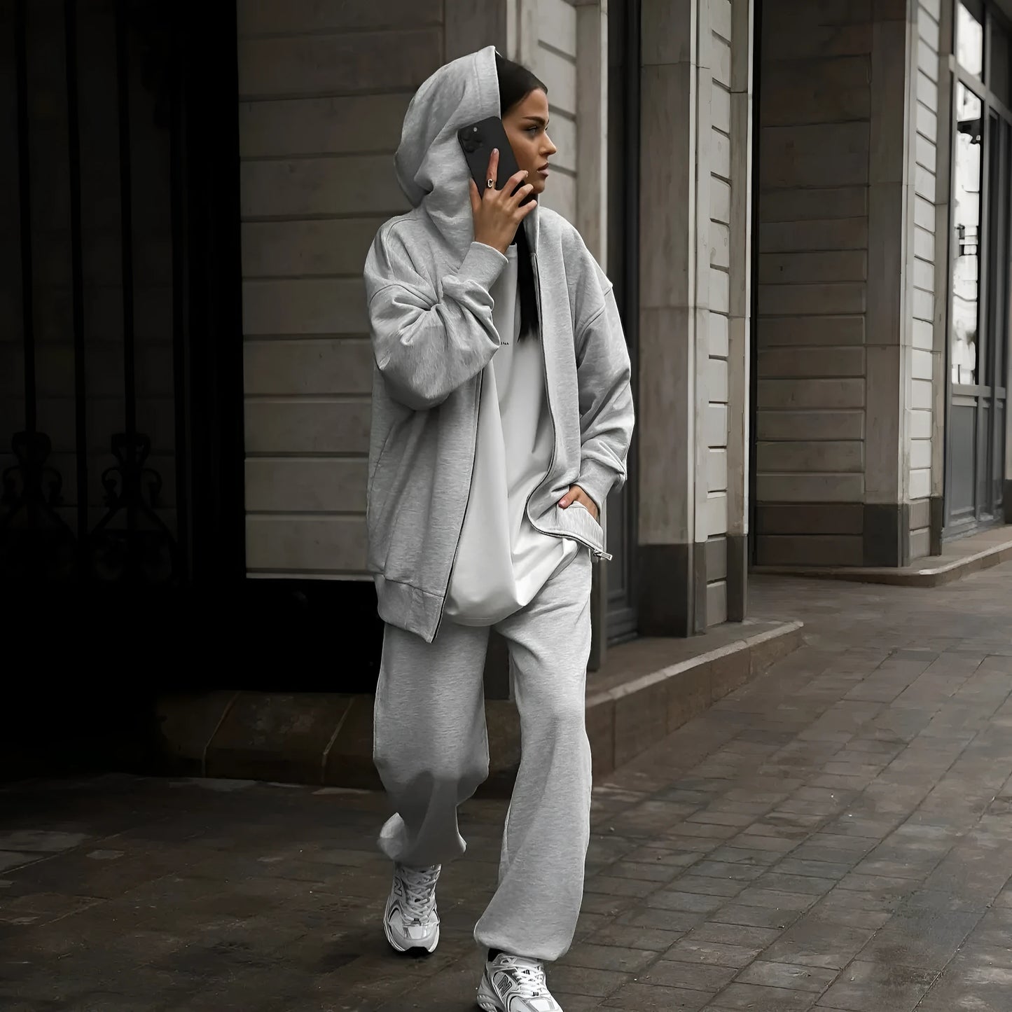 Street style long-sleeved coat and trousers two-piece set in loose fit