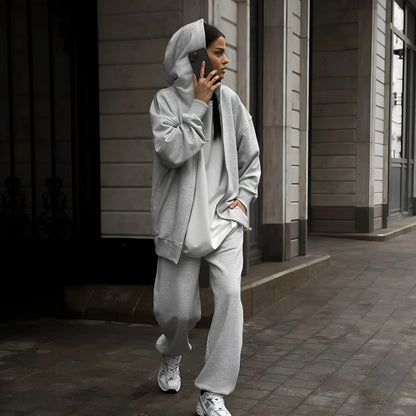 Street style long-sleeved coat and trousers two-piece set in loose fit