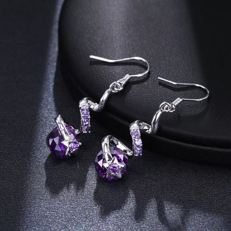 Purple Zircon Spiral Ear Hook Earrings for Women - Geometric Design with Copper Material