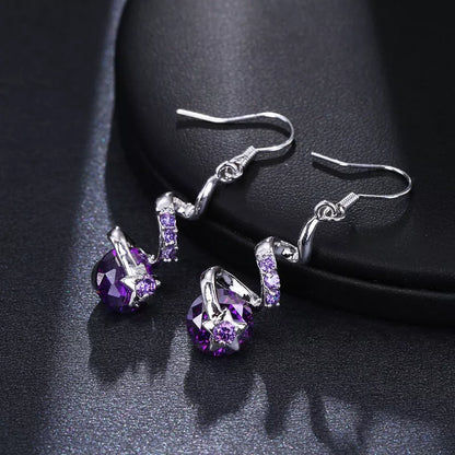 Purple Zircon Spiral Ear Hook Earrings for Women - Geometric Design with Copper Material