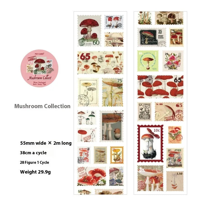 Roll of 55mm wide coated paper stamp decoration with repositionable adhesive backing for DIY journals and crafts