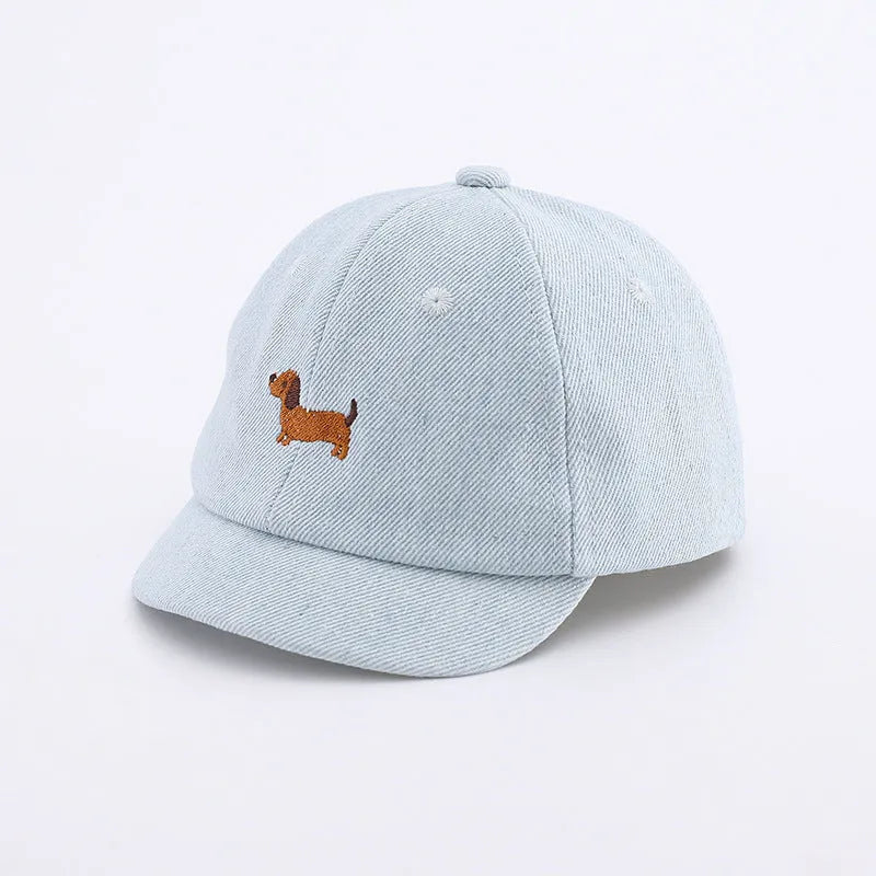 Denim baseball cap for babies with short brim in black, dark blue and light blue colours
