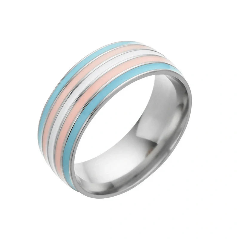 Stylish bisexual pride stainless steel ring with modern geometric design