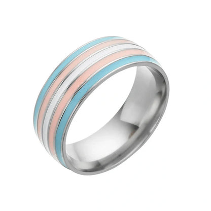 Stylish bisexual pride stainless steel ring with modern geometric design