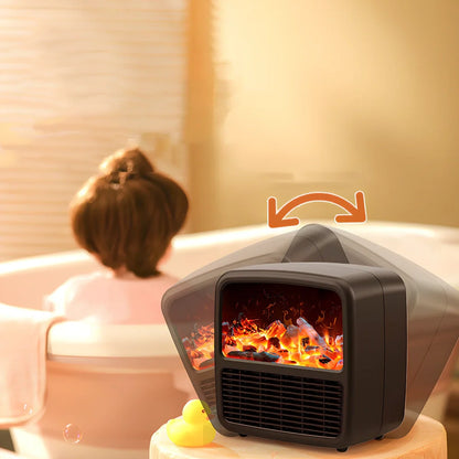 Black desktop electric space heater with ceramic heating element and mechanical controls measuring 22cm square