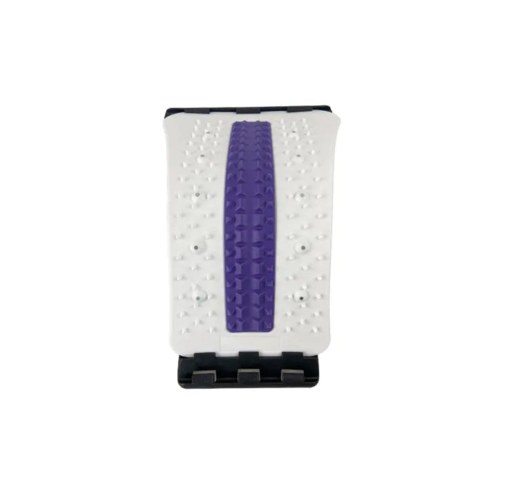Purple lumbar stretcher with four-gear adjustable height, PP and NBR foam, sponge strip, 150KG capacity.