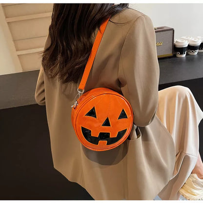 Halloween Pumpkin Small Round Bag in Orange, Black, and White