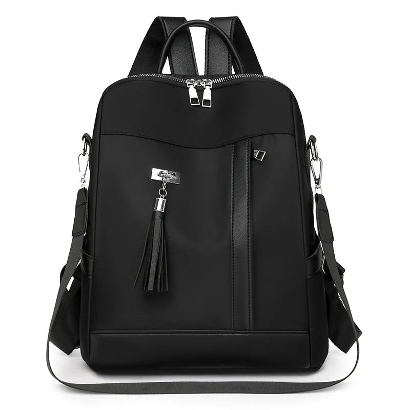 Soft PU commute backpack in light pink colour showing mobile phone pocket and three-dimensional storage design