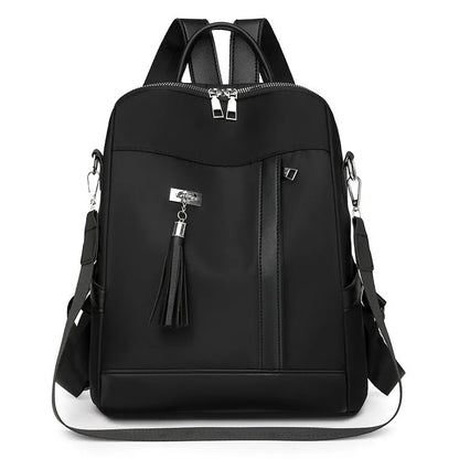 Soft PU commute backpack in light pink colour showing mobile phone pocket and three-dimensional storage design