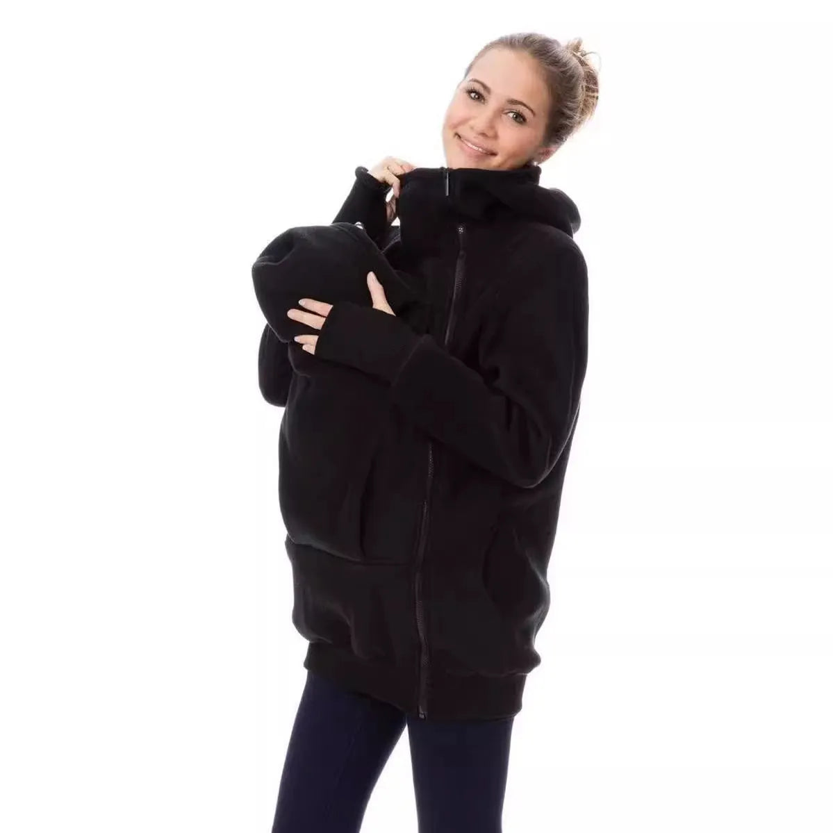 Women's red polar fleece loose fit sweater with long sleeves for autumn winter wear