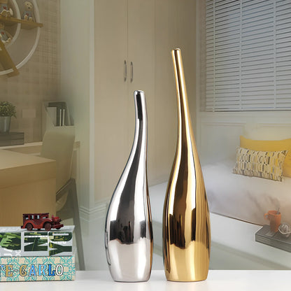 Nordic ceramic vase with inlay surface and gold plating in curved bottle shape measuring 25-35cm tall