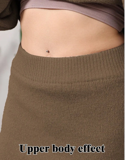 Cozy women's loungewear set in various colors and sizes, including brown camel, soil gray, and light gray