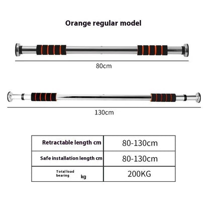 Indoor pull-up bar mounted across door frame with stainless steel construction
