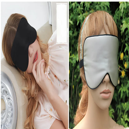 Double-sided mulberry silk eye mask in navy blue, 20.5x10.5cm size with adjustable elastic band, 30g weight