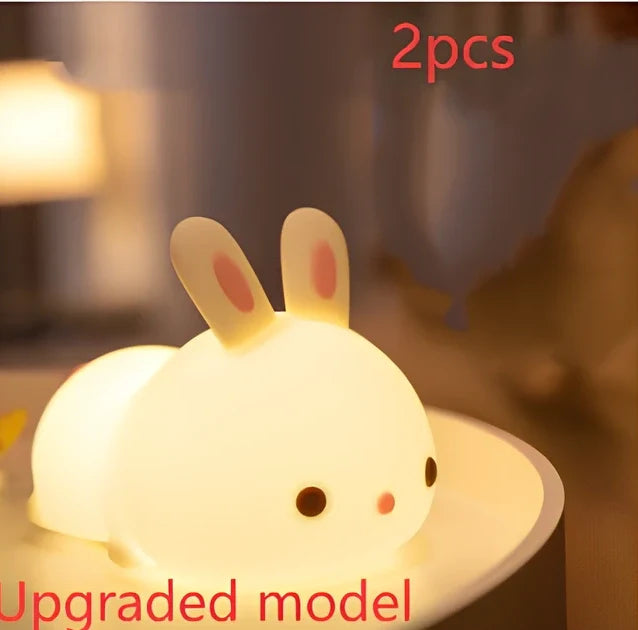 White rabbit silicone night light with touch control measuring 94x144x104mm