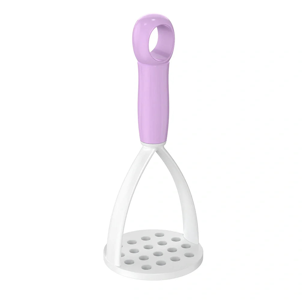 Blue manual fruit mud press made of polypropylene for mashed potatoes, 20cm long with perforated disc