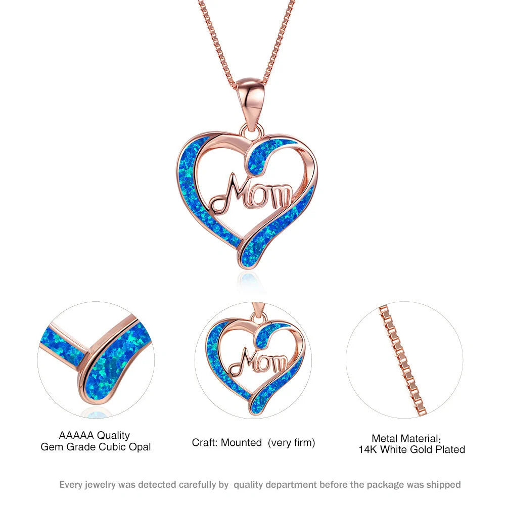 Love-shaped MOM Letter Pendant Necklace in Rose Gold and Silver options