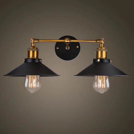Black double head retro industrial iron wall lamp with Edison bulb compatibility