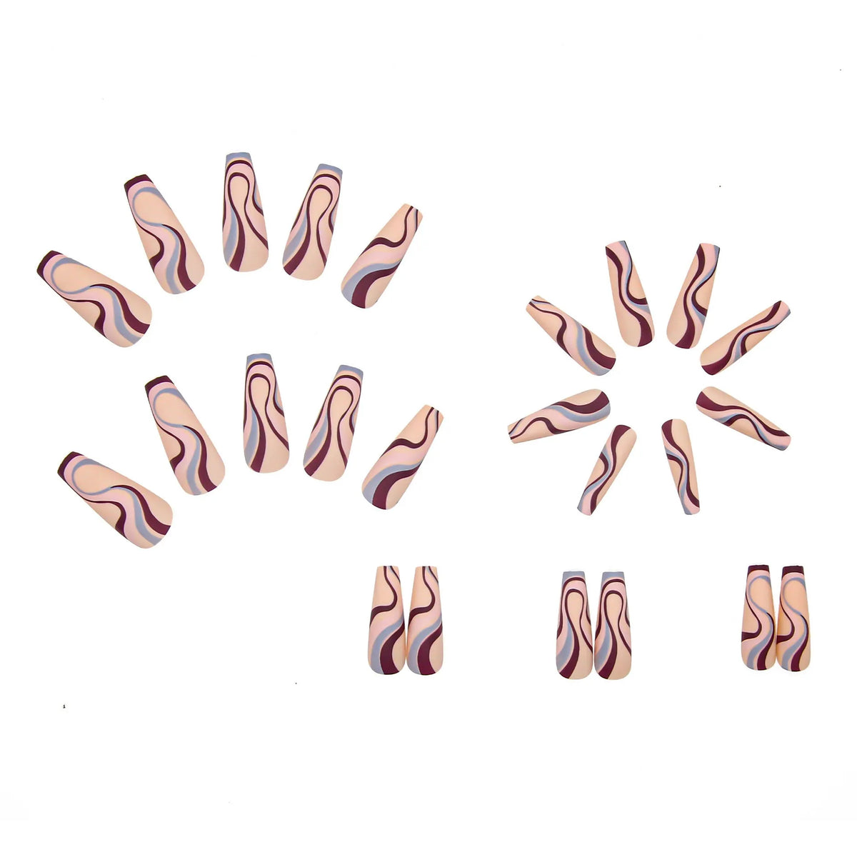 Ballet wave line detachable nail stickers with jelly glue in 24-piece or 96-piece DIY manicure sets