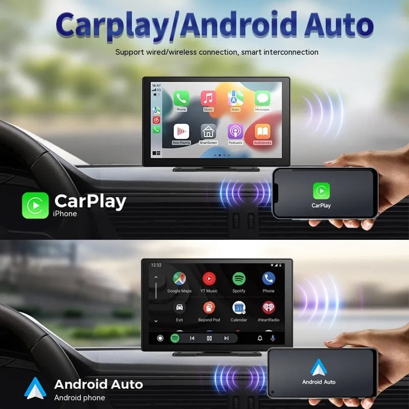 9-inch CarPlay driving recorder portable car dashcam with touchscreen and dual-lens front 2.5K plus rear 1080P video recording for GPS navigation reverse camera and parking monitoring
