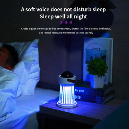 White electric mosquito killer lamp with star projection feature and a folding handle.