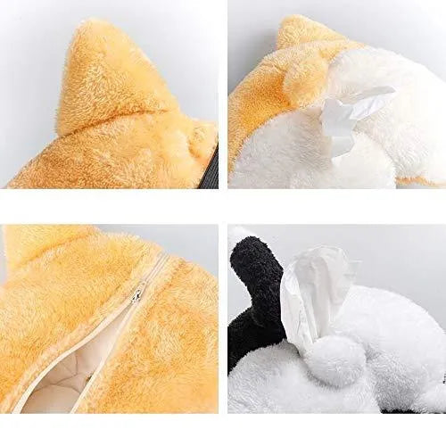 Yellow Corgi butt-shaped soft polyester tissue box cover for car sun visor