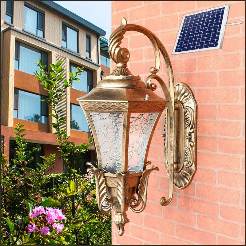 Black solar outdoor wall lamp with remote control for courtyard landscape lighting
