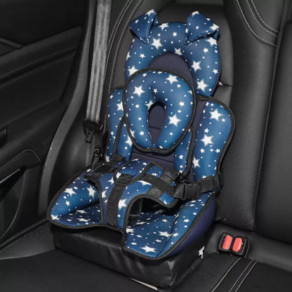 Child car safety seat cushion in colorful patterns for universal fit and comfort