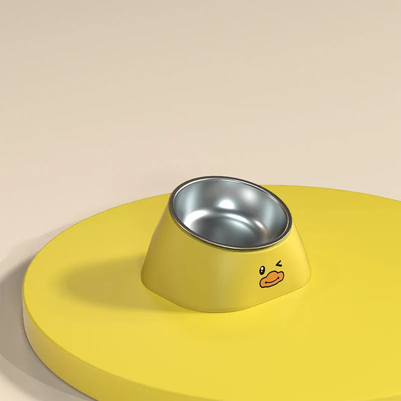 Green tilted stainless steel pet bowl with a 15-degree angle on a white background.