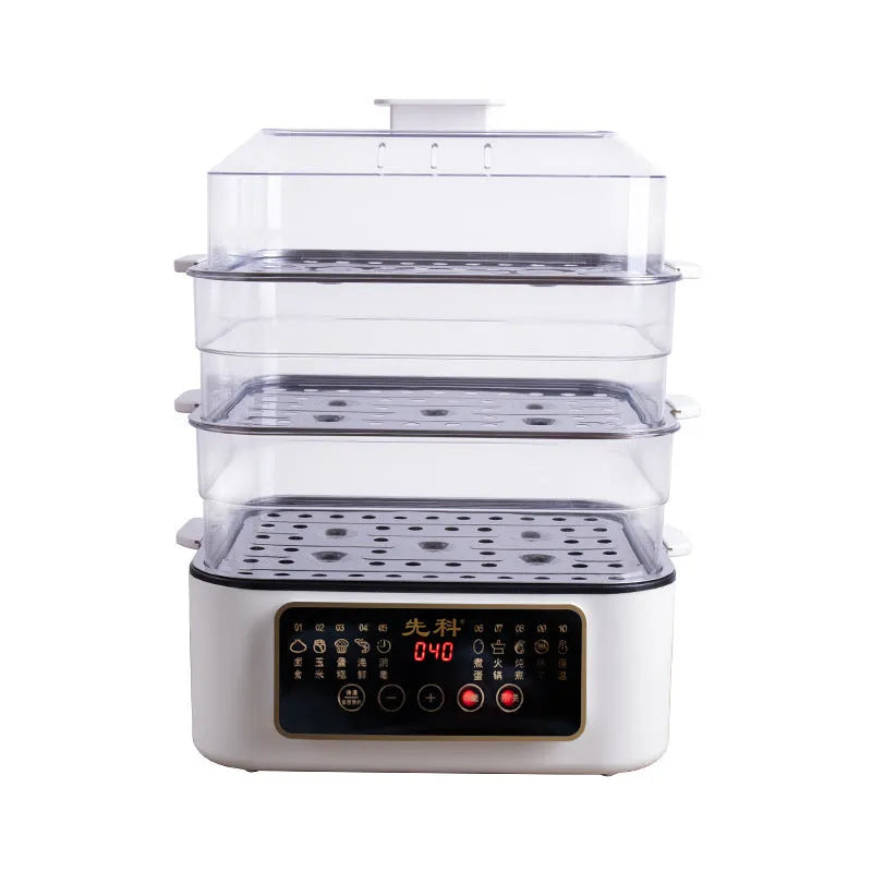 Electric steamer with stainless steel rack, 10-litre capacity, and 800W power for household use