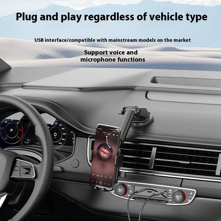 USB car Bluetooth audio receiver with Bluetooth 5.4 and AAC decoding, a zinc alloy and PU-covered cable construction for in-car audio streaming from your phone via 3.5mm aux or USB-A port