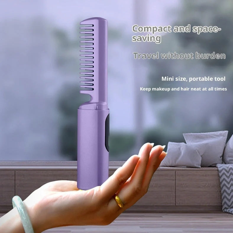 Purple wireless straight comb with digital display and ceramic heating plates for cord-free hair styling