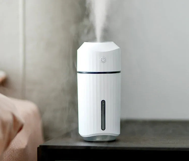 Mini car humidifier 320mL USB columnar 72x72x165mm in blue pink white with night light