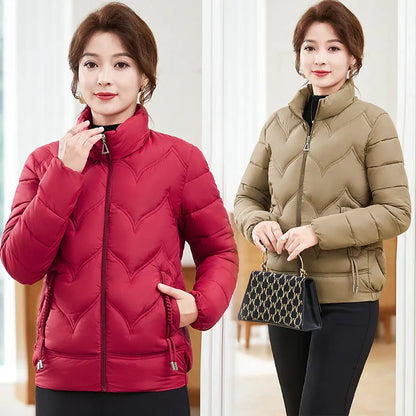 Women's long sleeve cotton coat with stand collar in solid colour, loose fit, sizes XXL to 6XL