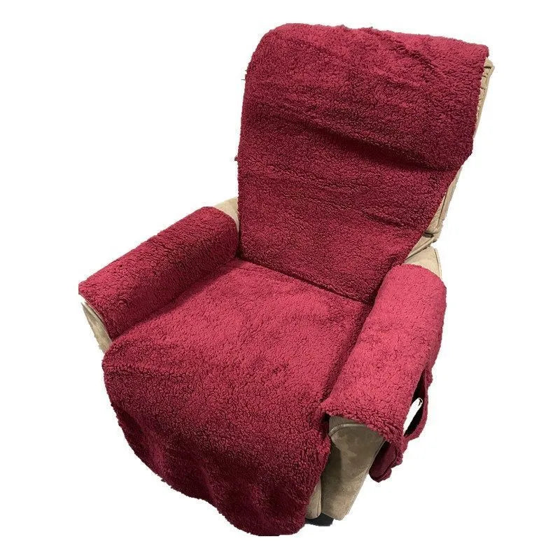 Lamb wool coloured sofa cushion cover with elastic hem stretched over 64cm wide cushion