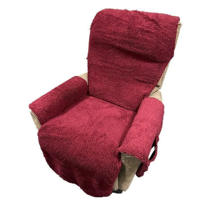 Lamb wool coloured sofa cushion cover with elastic hem stretched over 64cm wide cushion