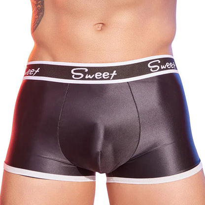 Men's shiny silky nylon boxers in black, white and sapphire blue colours