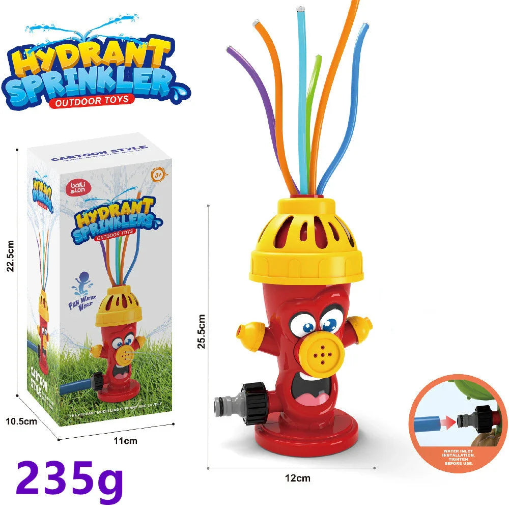 Colorful outdoor water sprinkler toy with cactus-shaped design for kids to enjoy in the backyard