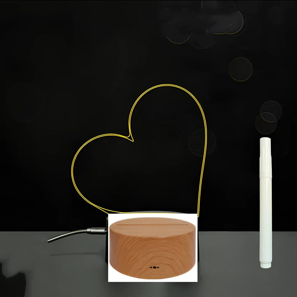 3D acrylic LED message board with touch controls showing illuminated writing on 3.5mm thick surface