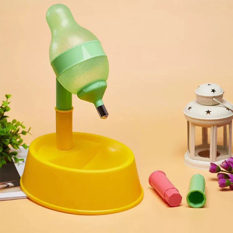 Adjustable automatic pet water dispenser with elevated stand in various colors, including pink, yellow, rose red, green, beige, and black