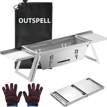 Small foldable charcoal grill collapsed to 40cm size with charcoal tray
