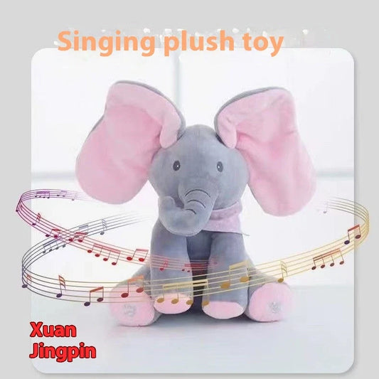 Blue and pink elephant singing plush toys with battery-powered sound function for early education